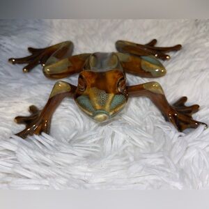 Handcrafted Ceramic Frog Figurine - Brown and Green - Golden Bond Collection